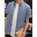 Mens Short Sleeve Soft Cotton Checks Stripes Casual Shirts